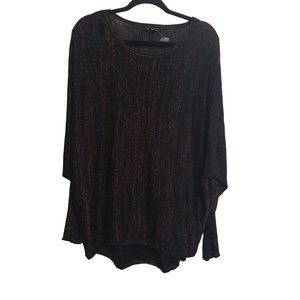 IN Studio Black Red Sweater Top Size XL Metallic Knit Dolman Sleeve Pullover